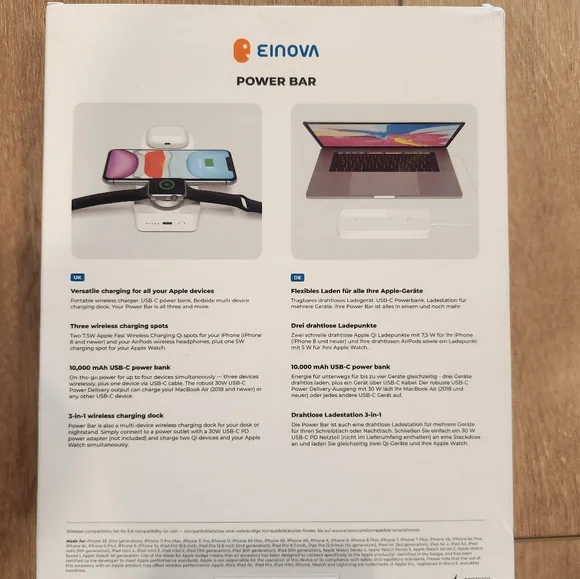 EINOVA Power Bar Apple Fast Charging Station 10,000mAh Power Bank NIB 4-in- 1 - Picture 3 of 7